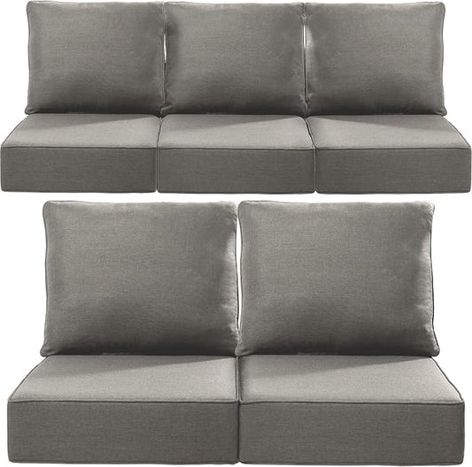 Luxury 24x24x6 Inch Outdoor Cushions for 5 Peice Patio Furniture Set - Set of 5 Water-Resistant Pillow for Dining Rocking Swivel Chairs Loveseat Couch Sectional Sofa - Grey