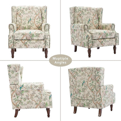 Lumibee High Back Accent Chair Set of 2, Armchair in Fabric,Comfy Upholstered Wingback Single Sofa Reading Chairs with Solid Wood Legs for Living Room,Bedroom,Office-Bird