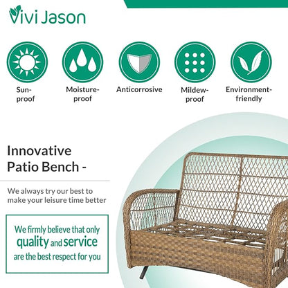 VIVIJASON 7-Piece Outdoor Patio Wicker Conversation Sets, All Weather Outdoor Rattan Furniture Set Includes Glider Loveseat, 2 Rocking Chairs, 2 Swivel-Gliders Chairs, 2 Coffee Table, Navy Blue