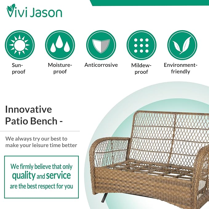 VIVIJASON 5-Piece Outdoor Patio Wicker Conversation Sets, All Weather Outdoor Rattan Furniture Set Includes Glider Loveseat, 2 Coffee Table, 2 Glider Rocker Chairs with Cushions, Navy Blue