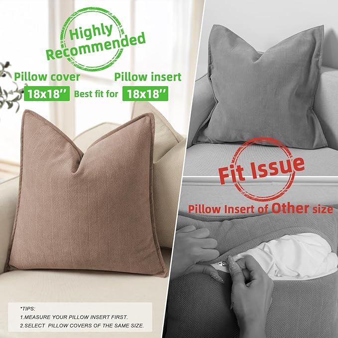 ZWJD Khaki Pillow Covers 18x18 Set of 2 Chenille Throw Pillow Covers with Elegant Design Soft and Luxurious Decorative Throw Pillows for Couch, Bed, and Home Decor