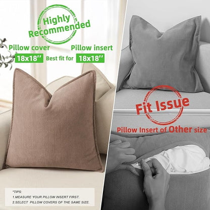 ZWJD Khaki Pillow Covers 18x18 Set of 2 Chenille Throw Pillow Covers with Elegant Design Soft and Luxurious Decorative Throw Pillows for Couch, Bed, and Home Decor