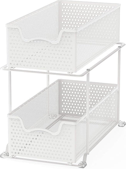 Simple Houseware 2 Tier Sliding Cabinet Basket Organizer Drawer, White