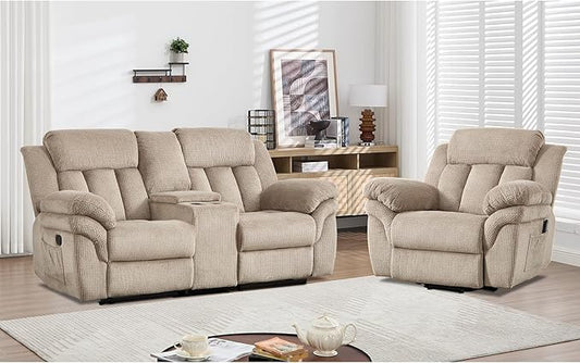 CANMOV Recliner Sofa Set, Oversize Power Lift Recliner Chair and Manual Loveseat with Overstuffed Armrest for Living Room,Bedroom Furniture,Office,1+2 Seat Light Brown
