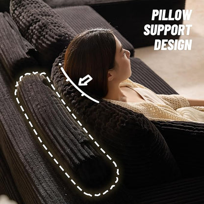 Chaise Lounge Chair, Boneless Couch for Living Room and Bedroom, Sleeper Couches Reading Chairs, Corduroy, Black