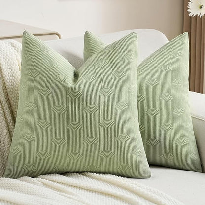 FUTEI Sage Green Chenille Decorative Throw Pillow Covers 26x26 Inch Set of 2,Soft Cozy Striped Geometric Patterns Euro Pillow Sham,Modern Home Decor for Couch Bed Living Room