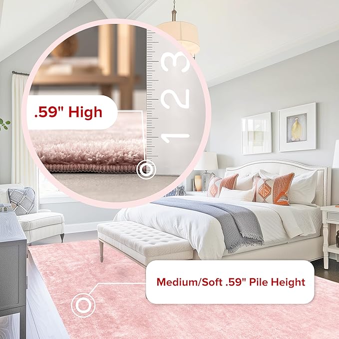 nuLOOM 2' x 8' Cozy Plush SuperiorWash Area Rug, Machine Washable, Non-Slip, Soft Fluffy Shag Carpet for Living Room Bedroom Kids Room Nursery Home Decor, Loni Pink