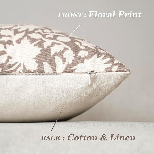 Foindtower Set of 2 Decorative Floral Long Body Lumbar Throw Pillow Covers Neutral Farmhouse Cushion Covers Boho Vintage Pillowcase for Couch Sofa Bedroom Living Room Home Decor,14×36 Inch,Tan