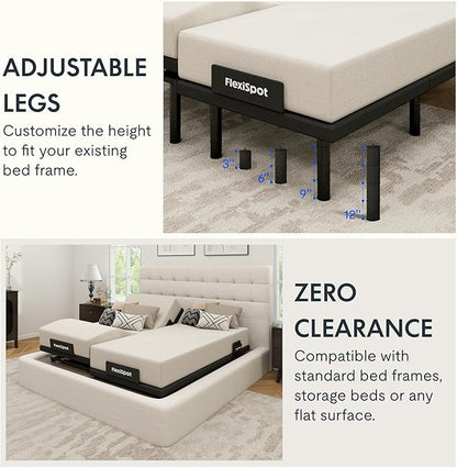 FLEXISPOT Adjustable Bed Frame Base Split King + 6" Cooling Gel Memory Foam Mattress, Massage, Head and Foot Incline, Zero Gravity, Zero Clearance, Under-Bed Lights, Anti-Snore, Wireless Remote
