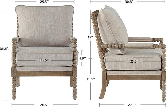 DUHOME Linen Fabric Spindle Accent Chairs Set of 2,Spool Chairs with High Resilience Spring Cushion and Armrest Pads, Leisure Armchair for Living Room Bedroom Farmhouse Home Office Belcony