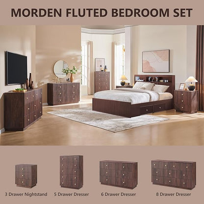 Fluted Dresser for Bedroom, 48" H 7 Drawer Dressers, Wood Tall Dresser Storage Organizer, Modern Bedroom Chest with Deep Storage for Closet Hallway, Entryway, Living Room, Brown