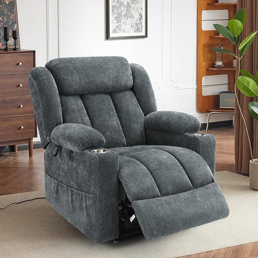 Dual Motor Power Lift Recliner Chair for Elderly, Heavy Duty Steel Chenille Fabric High-Density Sponge, USB & Type-C Port Blue Standing Assistance Reclining Chair with Massage and Heat
