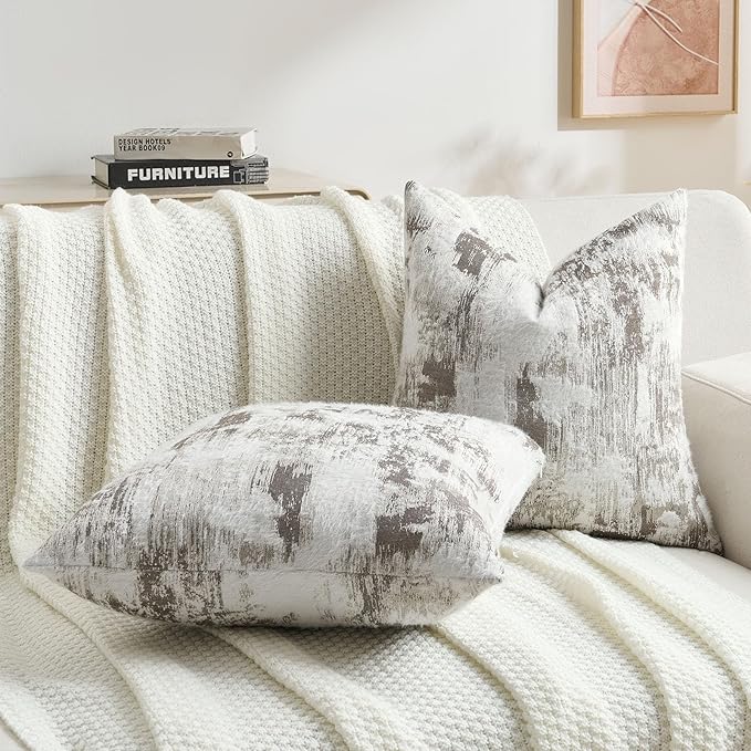 FUTEI Coffee White Decorative Throw Pillow Covers 24x24 Inch Set of 2,Soft Faux Cashmere Jacquard - Textured & Cozy Euro Pillow Shams,Modern Home Decor for Couch Bed Living Room
