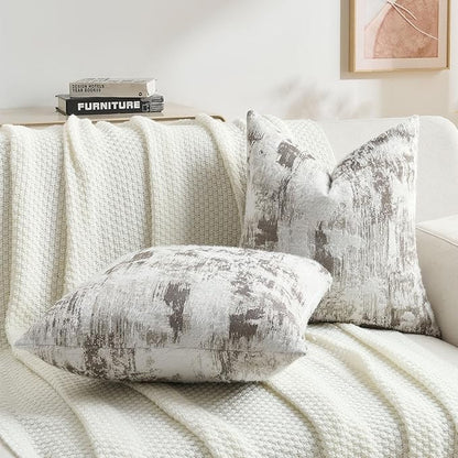 FUTEI Coffee White Decorative Throw Pillow Covers 24x24 Inch Set of 2,Soft Faux Cashmere Jacquard - Textured & Cozy Euro Pillow Shams,Modern Home Decor for Couch Bed Living Room