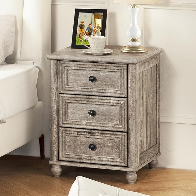 Farmhouse Dressers and Night Stand Set of 3, Wood 43.5'' Tall Dresser and 18'' Wide Chest of Drawers, Roman Column Nightstand Set of 2, Bedroom Furniture Dresser Suites for Living Room, Hallway, Home