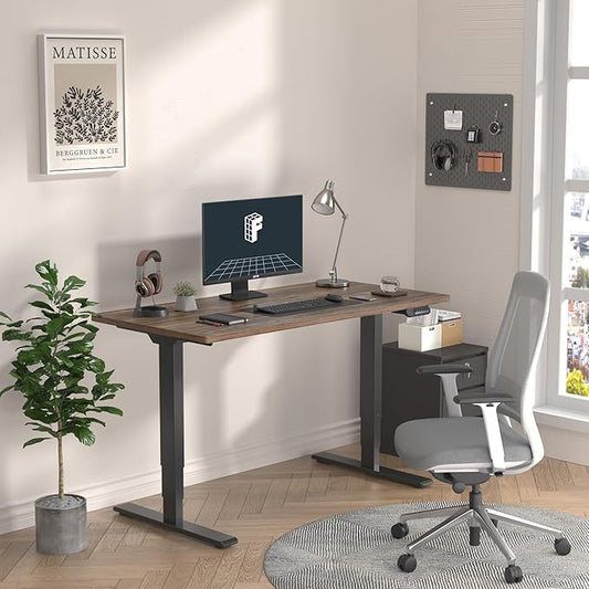 FLEXISPOT E6 3-Stage Dual Motor Electric Standing Desk 55 x 28 Sit Stand Up Desk, Holds 220 lbs, Adjustable Height w/Memory Presets, One-Piece Brown Wood Grain Desktop & Black Frame, Ships in 2 Boxes