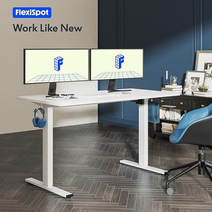 FLEXISPOT One-Piece Electric Standing Desk, 48 x 30 Inches Adjustable Desk with Seamless Desktop, Memory Controller Height Adjustment (White Frame + White Desktop, 2 Packages)