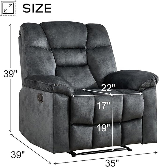 EBELLO Set of 2 Manual Recliner Chair for Adults with Soft Padded Headrest and Backrest, Overstuffed Single Recliner Sofa Chair for Living Room, Green Grey