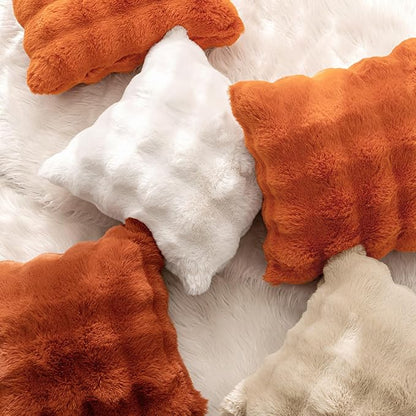 MIULEE Faux Fur Pillow Covers Thick Soft Plush Throw Pillows Luxury Home Decor for Fall Couch Bed Bedroom Living Room Sofa,18x18 Inch Pack of 2 Burnt Orange