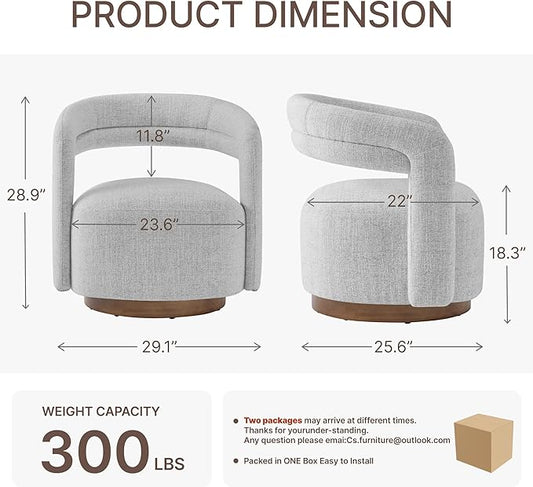 Swivel Accent Chair Set of 2, Upholstered Barrel Chair with Open Back Design, Modern Arm Chair with Wooden Base for Living Room Bedroom Reading Waitingroom,White