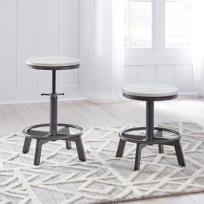 Signature Design by Ashley Torjin Industrial Adjustable Height Counter Barstool, 2 Count, White & Black