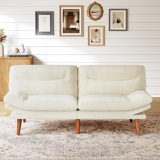 Marsail 75" Futon Sofa Bed, Futon Couch with Adjustable Backrest & Armrests, Convertible Sleeper Sofa Bed for Apartment, Living Room, Office, Corduroy Loveseat, Beige