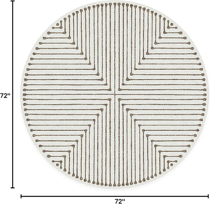 RUGGABLE x Jonathan Adler Machine Washable Area Rug – Inkdrop Camel & Ivory 6 ft Round, Stain-Resistant, Non-Slip – Medium Rugs for Living Room, Bedroom, Hallway, Entryway & Office–with Standard Pad