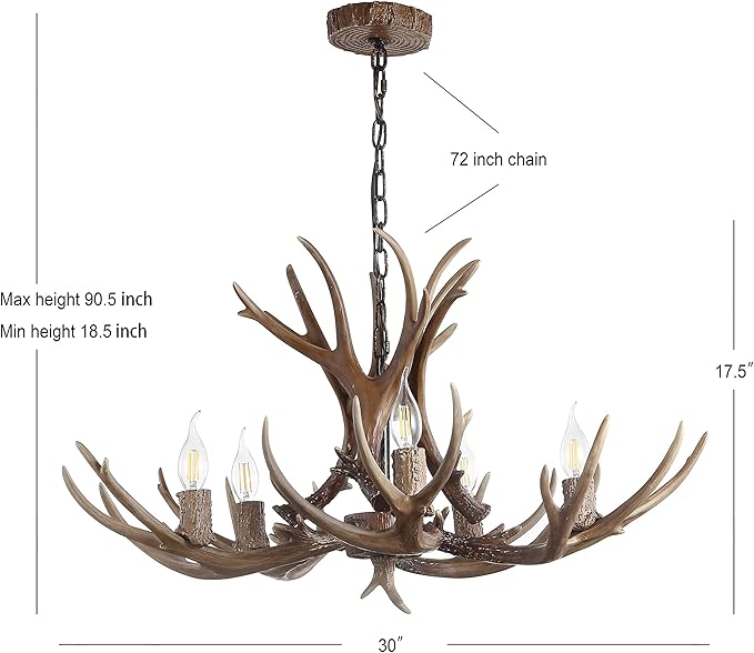 JONATHAN Y JYL6300A Eldora 30" Adjustable Resin Antler 5-Light LED Chandelier, Glam, Rustic,Cottage,Transitional, Dimmable Dining Room, Living Room, Kitchen, Foyer, Bedroom, Brown