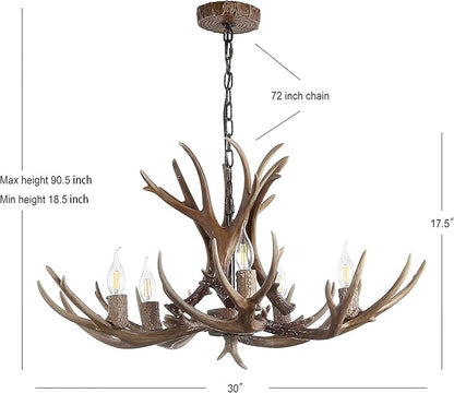 JONATHAN Y JYL6300A Eldora 30" Adjustable Resin Antler 5-Light LED Chandelier, Glam, Rustic,Cottage,Transitional, Dimmable Dining Room, Living Room, Kitchen, Foyer, Bedroom, Brown