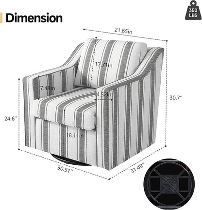 Pia Ricco 360° Swivel Accent Chair, Oversized Modern Striped Fabric Armchair with Removable Cover for Living Room and Reception