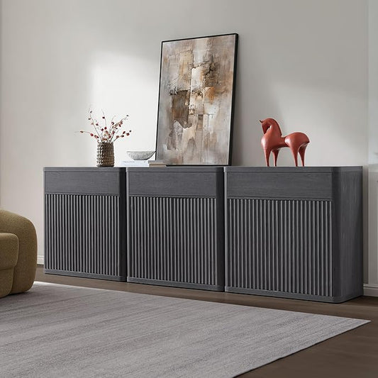SICOTAS Buffet Cabinet with Storage - Accent Fluted Storage Cabinet with 6 Doors & 3 Drawers Sideboard Credenza Buffet Table Console Cabinets for Living Room Kitchen Dining Room Entryway Office