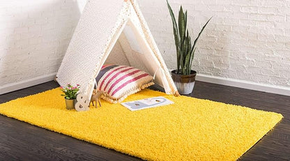 Unique Loom Solid Shag Collection Area Rug (9' x 12' 2" Rectangle Tuscan Sun Yellow)
