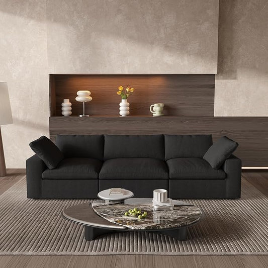 Cloud Modular Sectional Sofa,120" Down Filled Comfort Sofa Couch for Living Room,3 Seater Couches for Livingroon Apartment,Sofa Cover Washable and Replaceable,White