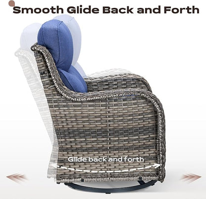 Rilyson 6 Piece Outdoor Patio Swivel Rocker Chairs, Waterproof Wicker, High Back, Deep Seating, Wide Armrest, Upgraded 6 inch Thick Cushions, Side Table, Ideal for Deck Porch Yard, Mixed Grey/Blue