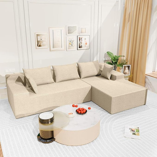 LEVELEVE 107" Cloud Sectional Couch with Deep Seat，Modern Modular Sofa with L-Shape Chaise，No Assembly Required, Upholstered Couches for Living Room Bedroom(Beige,Right Facing Chaise)