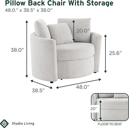 Studio Living® Beckett 48" Storage Chair, Modern Farmhouse, Pocket Coil Comfort, Easy Assembly, Chenille Fabric, Ivory
