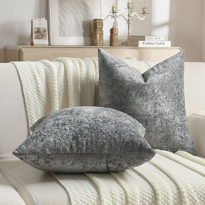 FUTEI Dark Grey Flannel Throw Pillow Covers 18x18 Inch Set of 2,Soft Dimensional Textured Cushion Cases,Modern Home Decor for Couch Living Room
