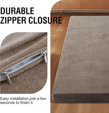 H.VERSAILTEX Twin Size Armless Futon Mattress Covers for Traditional Japanese Futon Mattress Soft Chenille Couch Slipcovers Floor Mats Sofa Protector Zippered Sleeper Sofa Cover,Taupe