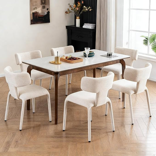 Kidol & Shellder Dining Chairs Set of 6,Modern Upholstered Fabric Dining Room Chairs with Curved Barrel Back,Armless Kitchen Chairs with Metal Legs and Padded Seat for Living Room and Bedroom Beige