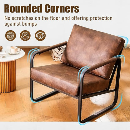 PrimeZone Mid-Century Modern Accent Chair - Comfy Faux Leather Living Room Chair, Lounge Armchair with Extra Soft Padded & Cushion, Ergonomic Accent Chair for Bedroom Office Waiting Room, Brown