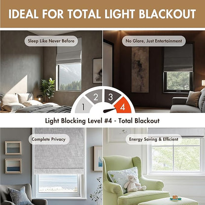 Madison Park Cordless Roman Shades, Total Blackout Window Blind Privacy Window Shades, Thermal Insulated Cordless Window Treatment for Bedroom, Living Room, Quincy, Single Panel 34"W x 64"H Light Grey