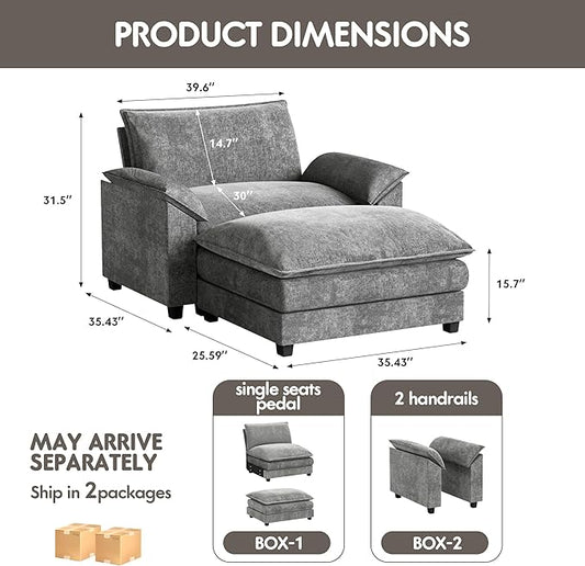 Homall 40" Modular Sectional Sofa, Single Sofa Couch with Reversible Ottoman, DIY Combination Chenille Deep 1-Seat Cloud Couch for Living Room, Apartment (Light Grey, Single Sofa Chair)