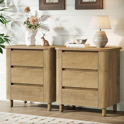 Tribesigns Modern Side Table with 3 Drawers for Living Room, 23.62" Wide Farmhouse End Table for Couch Sofa, Rustic Brown