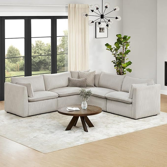 CHITA Luxury Oversized V-Shaped Sectional Sofa Couch, Premium Down Filled Cloud Modular Sectional, FSC Certified, 107''Width, 4 Seat and 1 Middle Corner for Living Room, Snow
