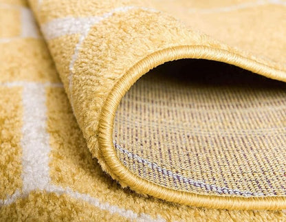 Unique Loom Trellis Frieze Collection Area Rug - Geometric (7' 10" Square, Yellow/ Ivory)