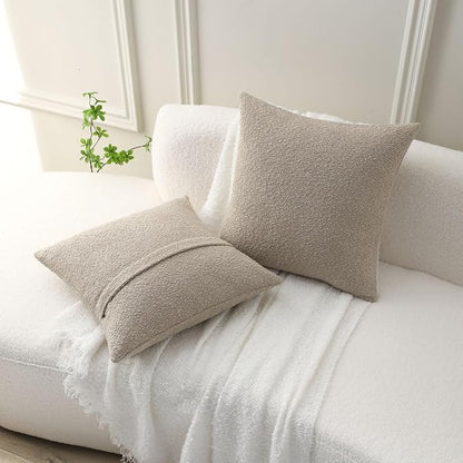 FUTEI Pack of 2 Oatmeal Decorative Throw Pillow Covers 16x16 Inch Soft Cozy Solid Boucle Textured Cushion Case,Modern Home Decor for Couch Bed Living Room