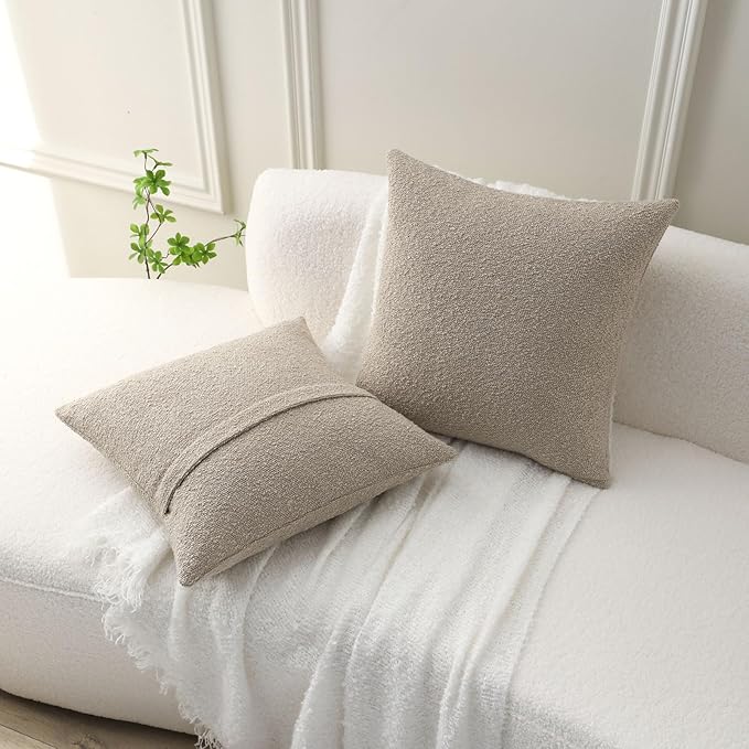 FUTEI Pack of 2 Oatmeal Decorative Throw Pillow Covers 26x26 Inch Soft Cozy Solid Boucle Textured Euro Pillow Shams,Modern Home Decor for Couch Bed Living Room