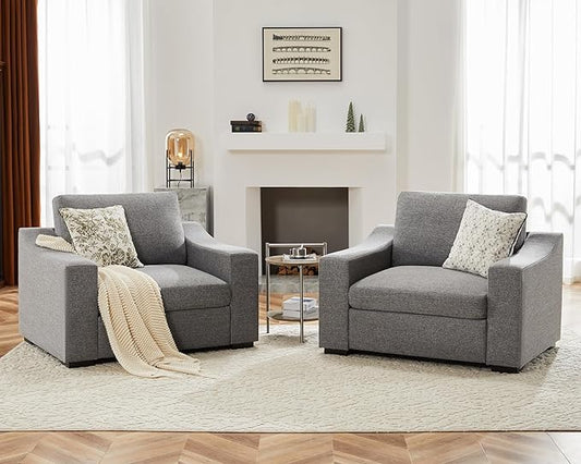 ABCASA 47" W Oversized Accent Chair Set of 2, Comfy Upholstered Sofa Chair with Large Seat and Wide Armrest, Pet-Friendly Modern Lounge Armchair for Living Room/Apartment/Bedroom, Premium Linen, Grey