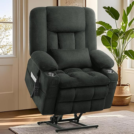 Infinite Position Power Lift Chair, Dual Motor Power Lift Recliner Chair with Massage and Heat Function for Elderly People, USB Ports, Premium Grey
