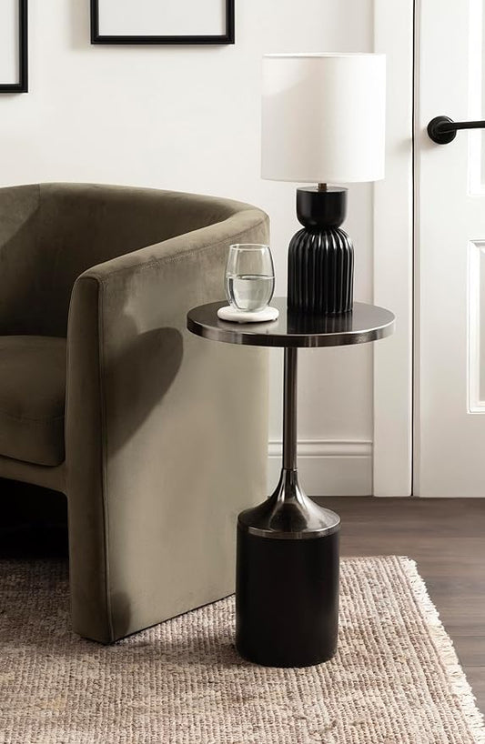 Kate and Laurel Whelan Modern Metal Round Side Table, 14 x 14 x 24, Gunmetal and Black, Transitional Sculptural Indoor Plant Stand for Living Room End Table or Bedroom Nightstand